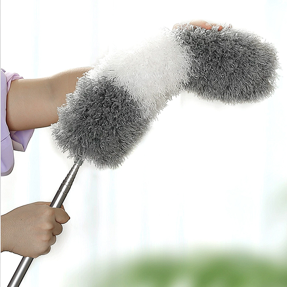 Extendable Feather Duster Long Duster Magic Cobweb Duster Brush - Grey+White