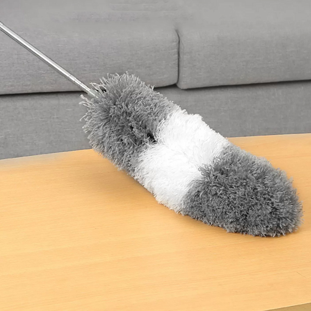 Extendable Feather Duster Long Duster Magic Cobweb Duster Brush - Grey+White