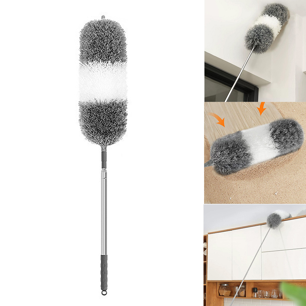 Extendable Feather Duster Long Duster Magic Cobweb Duster Brush - Grey+White