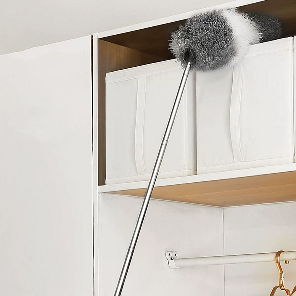 Extendable Feather Duster Long Duster Magic Cobweb Duster Brush - Grey+White
