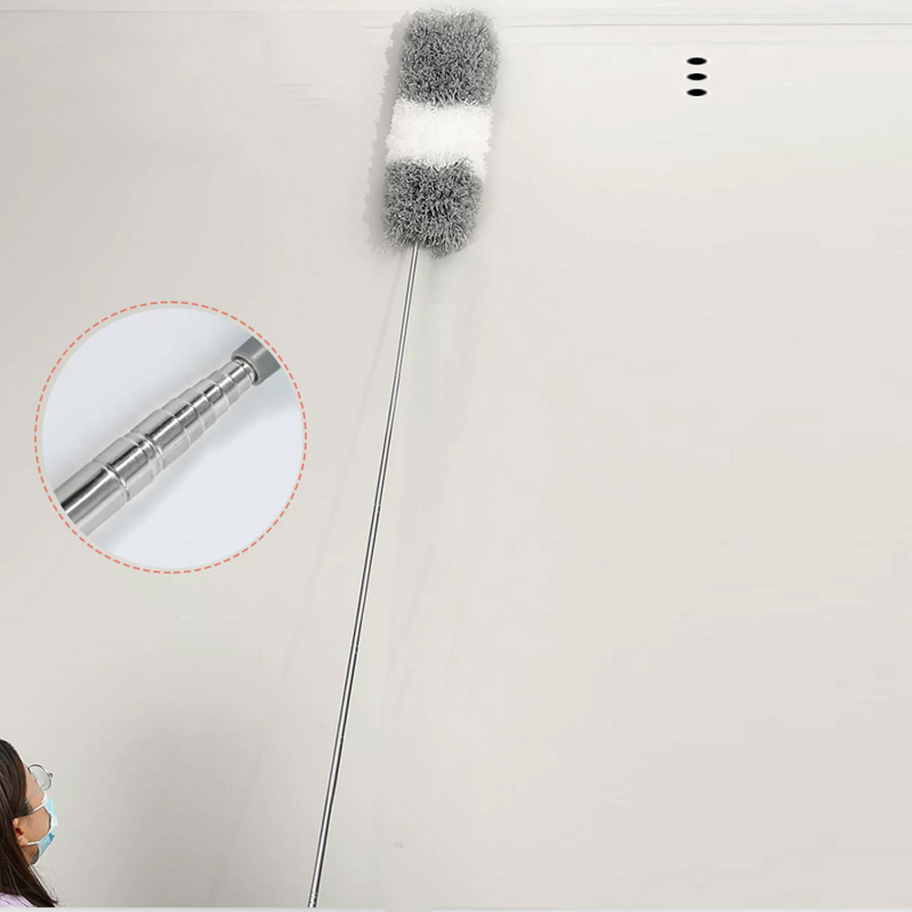 Extendable Feather Duster Long Duster Magic Cobweb Duster Brush - Grey+White