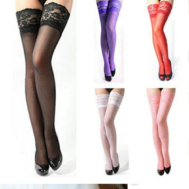 Fishnet Lace Thigh High Sheer Denier Suspender Stockings - White