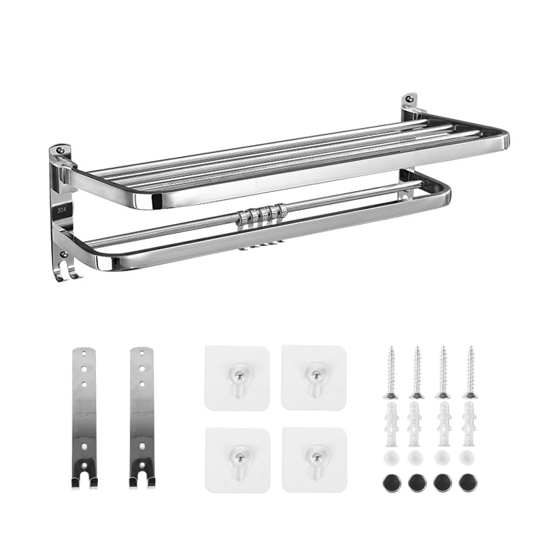 Foldable Bathroom Towel Rack Shower Floating Shelves Over the Toilet Storage Shelf Wall Mounted Hanging Shelves with Towel Rack for Bathroom Kitchen Living Room