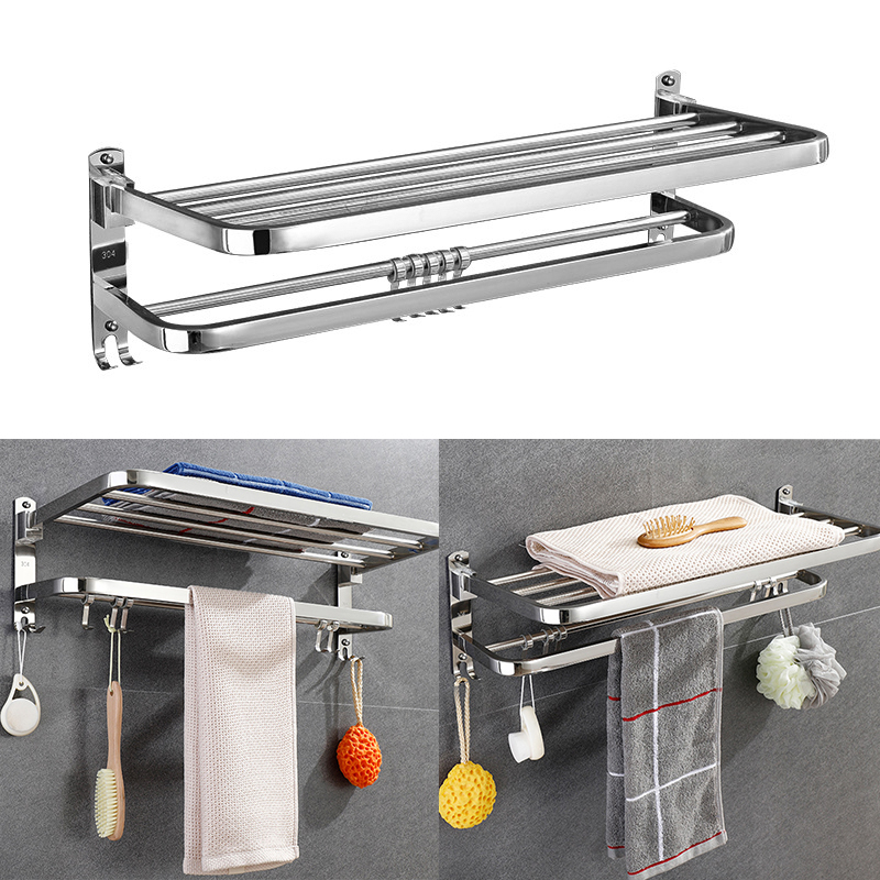 Foldable Bathroom Towel Rack Shower Floating Shelves Over the Toilet Storage Shelf Wall Mounted Hanging Shelves with Towel Rack for Bathroom Kitchen Living Room