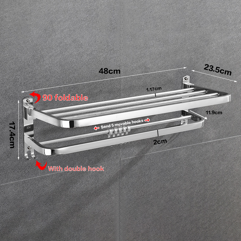 Foldable Bathroom Towel Rack Shower Floating Shelves Over the Toilet Storage Shelf Wall Mounted Hanging Shelves with Towel Rack for Bathroom Kitchen Living Room