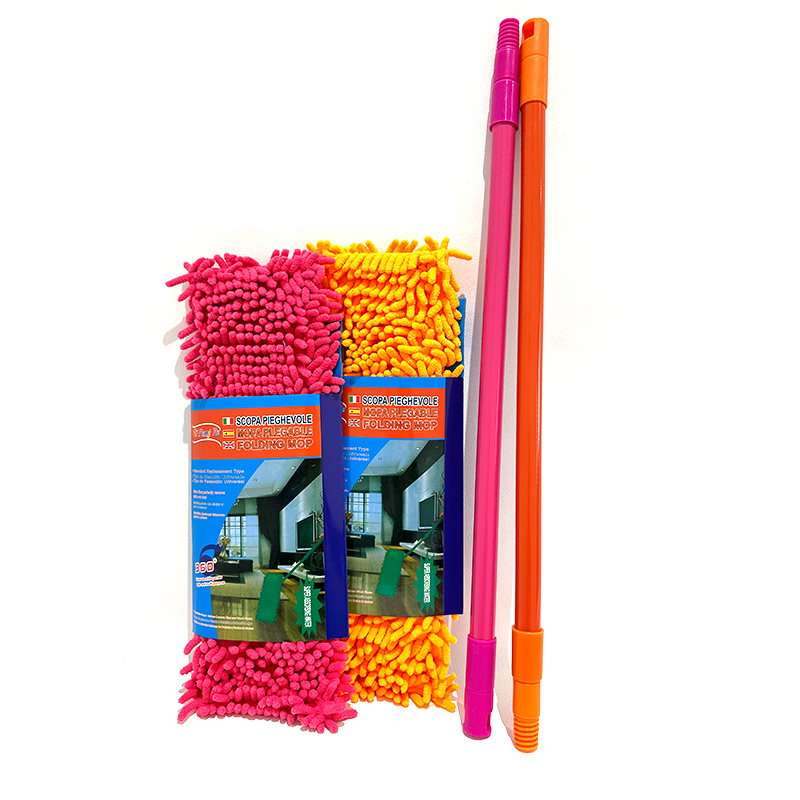 Folding and Adjustable 360 Plastic Microfibre Mop with Handle - Random Colour