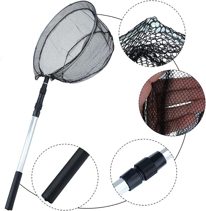 Folding Extending Fishing Net Landing Net Pole Handle 3 Section Telescopic Mesh