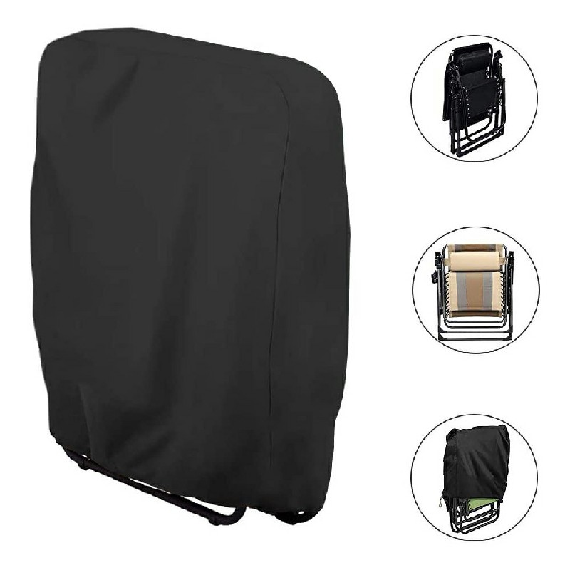 Garden Folding Chair Cover Reclining Sun Lounger Cover Waterproof UV Resistant - Black.