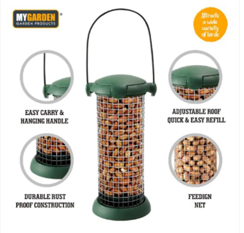 Garden Hanging Bird Peanut Feeder 19.5 x 9.5 cm - Green