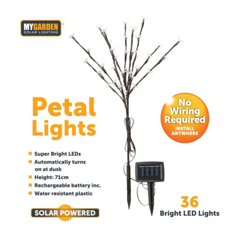 Garden Solar Powered Petal Lights Bright White 71cm 36 LED