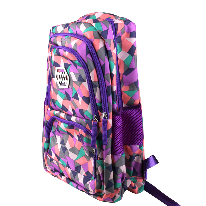 Geometric Pattern Backpack for Girls and Boys Middle School Bag Elementary Bookbags - Purple