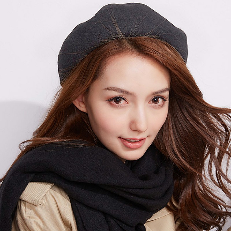 Girls Fashion French Classic Style Beret Hat - Deep Grey