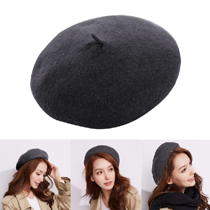 Girls Fashion French Classic Style Beret Hat - Deep Grey