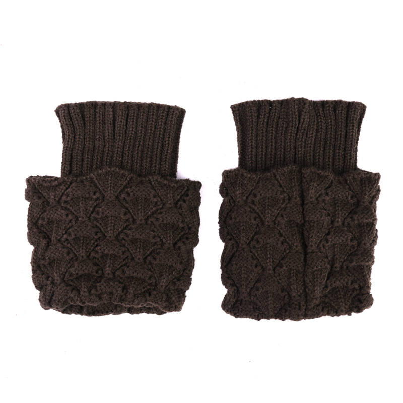 Girls Short Leg Warmers Crochet Cuffs Ankle Toppers Knitted Trim Boot Socks - Coffee
