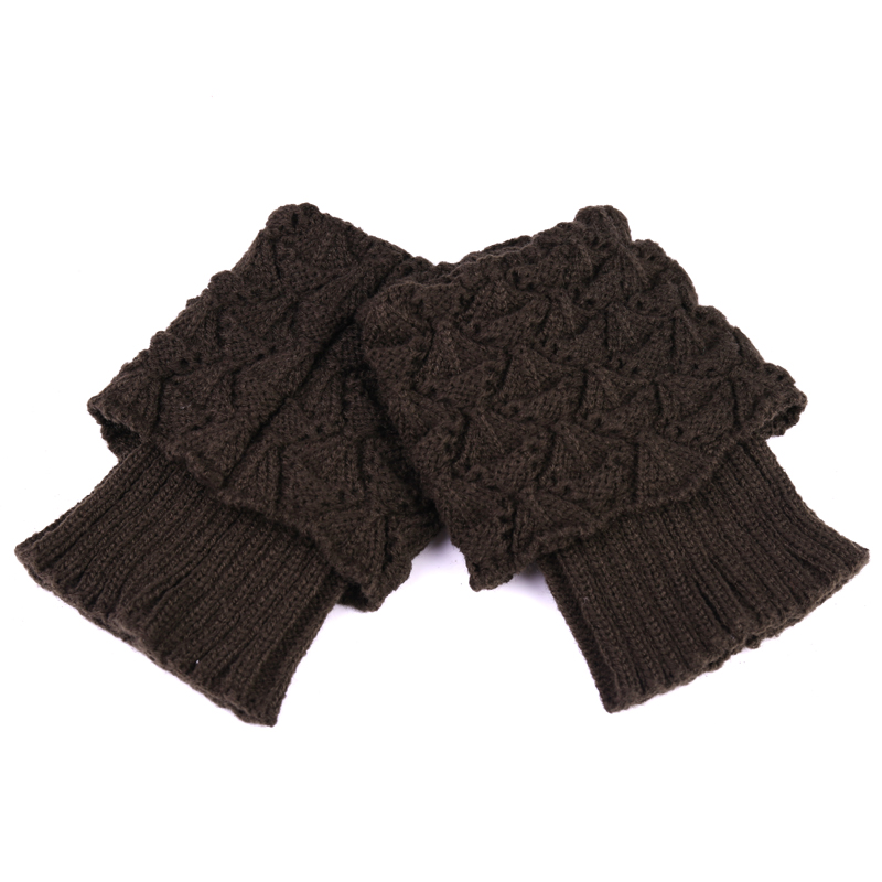 Girls Short Leg Warmers Crochet Cuffs Ankle Toppers Knitted Trim Boot Socks - Coffee