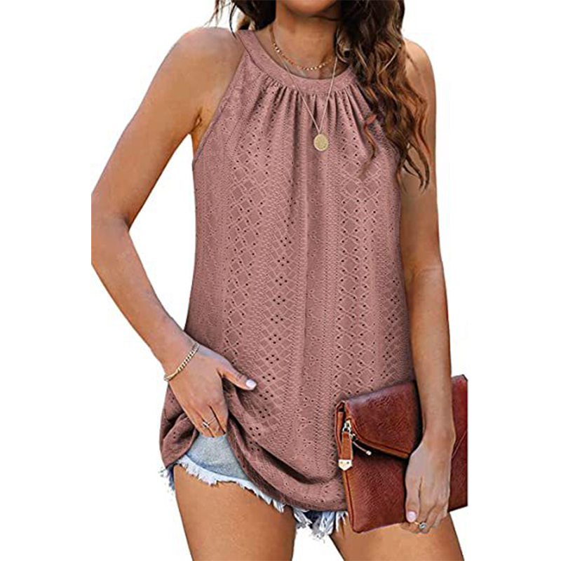 Girls Summer Halter Loose Vest Tank Tops Blouse Ladies Casual Sleeveless Shirt - L Pink