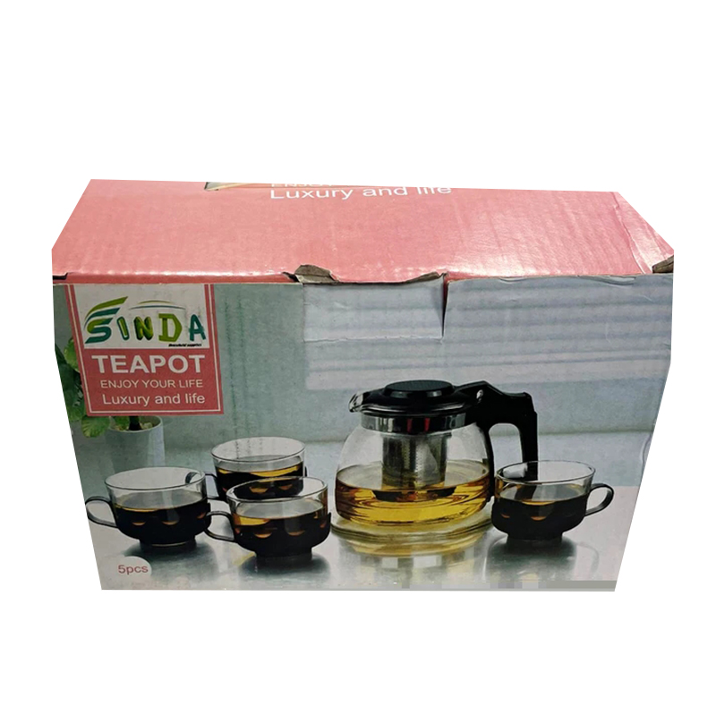 Glass Tea Pot Set Includes 4 Cups for Home and Kitchen