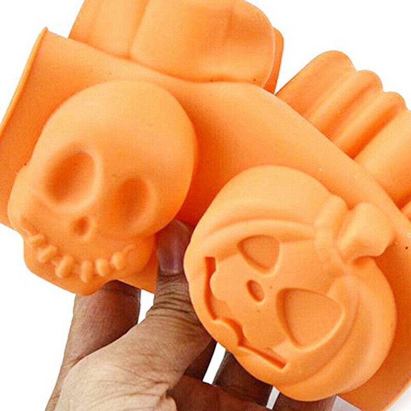 Halloween 6 Pumpkin Ghost Face Bat Skull Silicone Mould Cake Soap Candle Craft