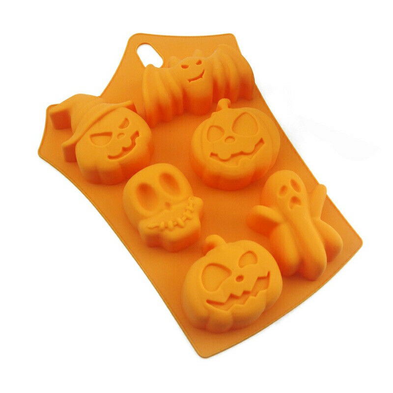 Halloween 6 Pumpkin Ghost Face Bat Skull Silicone Mould Cake Soap Candle Craft