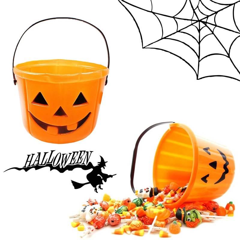 Halloween Children's Trick Or Treat Orange Bucket With Handle
