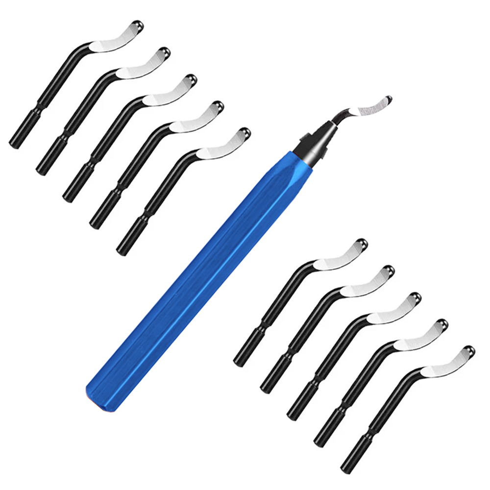 Hand Deburring Tool with 10 Pcs Spare Burr Removal Steel Blades - Blue