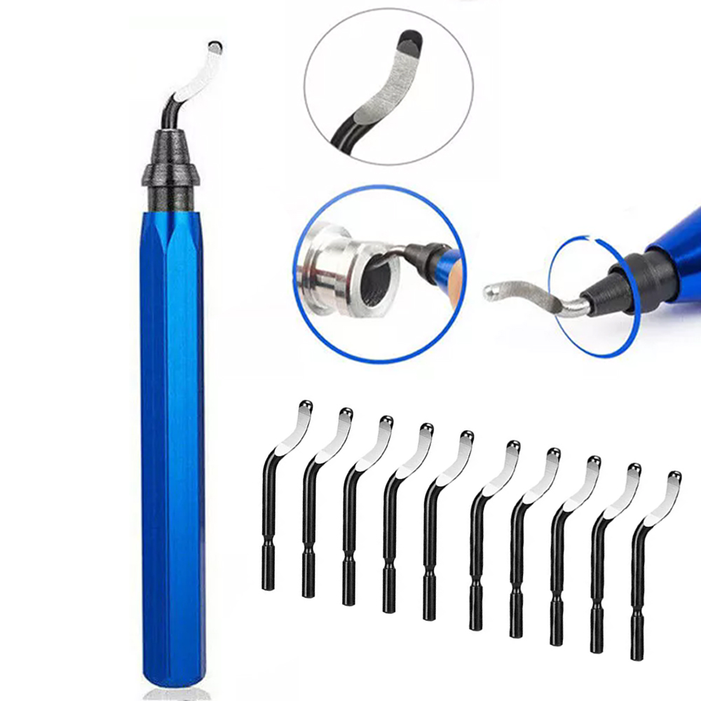 Hand Deburring Tool with 10 Pcs Spare Burr Removal Steel Blades - Blue
