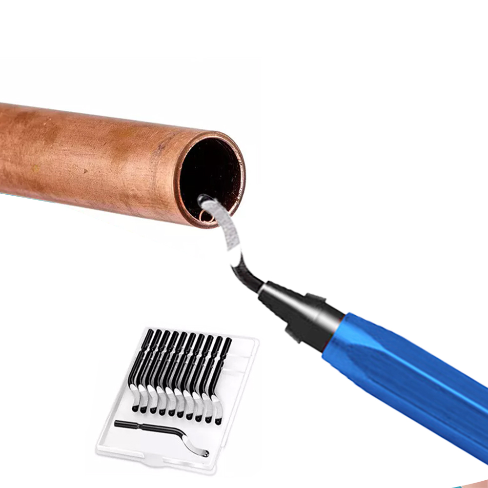 Hand Deburring Tool with 10 Pcs Spare Burr Removal Steel Blades - Blue