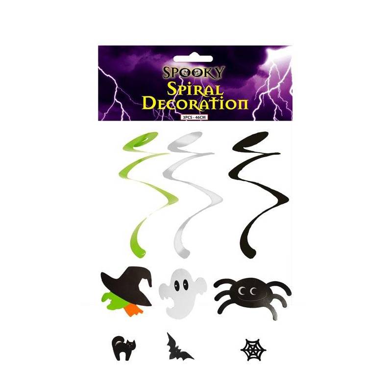 Hanging Halloween Spiral Decorations 46 cm Pack of 3 Assorted Designs- Random Sent