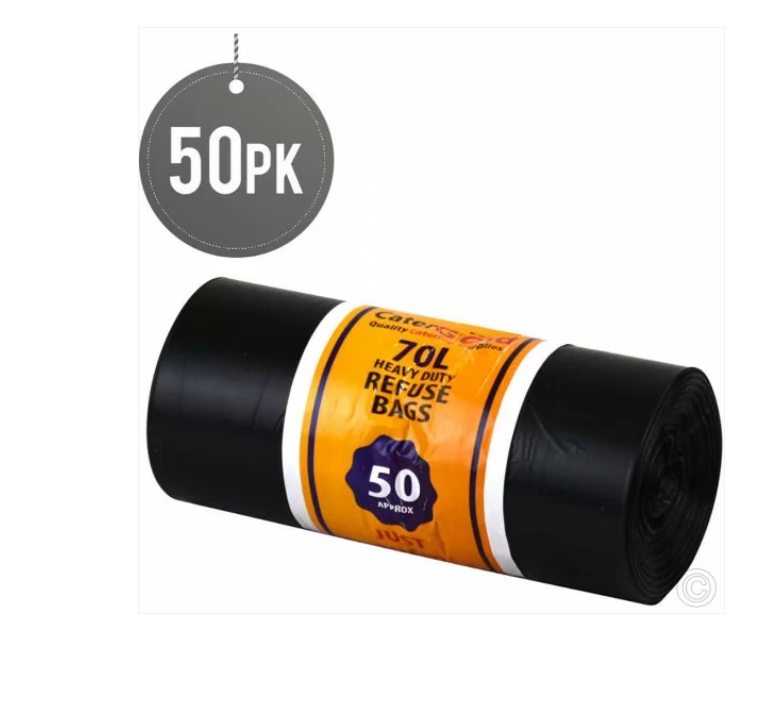Heavy Duty Black Bin Bags 70L 50 Pack Refuse Sacks For Rubbish Large Bin Bags