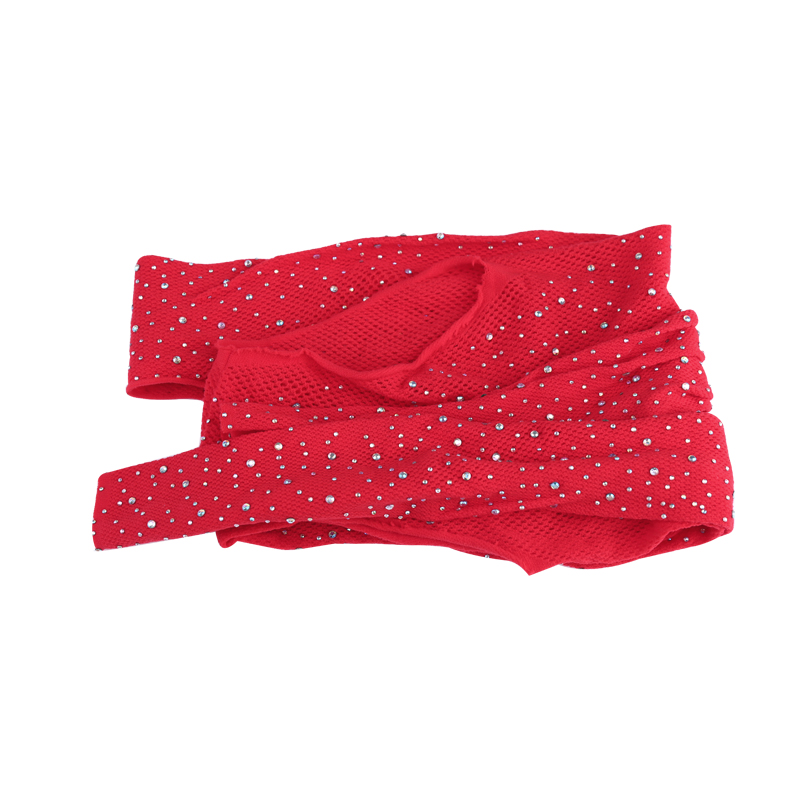 Hot Fishnet Bodysuit Sparkle Rhinestone Long Sleeve Tops Mesh Nightwear - Red