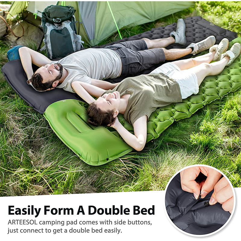 Integrated Foot Pump Portable Inflatable Camping Sleeping Mat with Pillow - Dark Blue