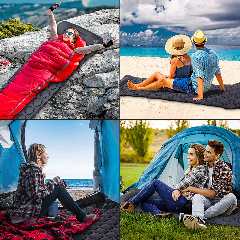 Integrated Foot Pump Portable Inflatable Camping Sleeping Mat with Pillow - Dark Blue