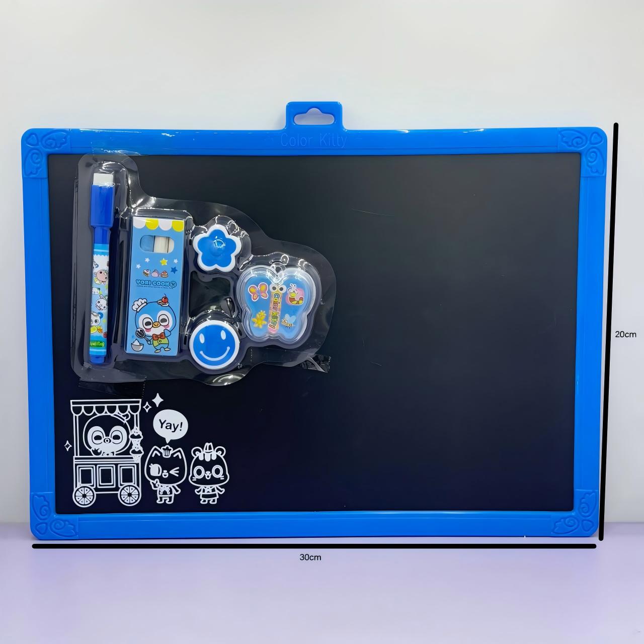 Kids Magnetic Writing Board Set Erasable Drawing Panel with Marker & Cartoon Accessories Random Color 30 x 20cm