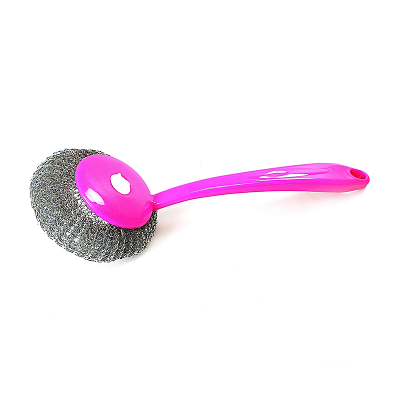 Kitchen Mesh Brush Scourer Stainless Steel Scrubbers with Handle 25cm