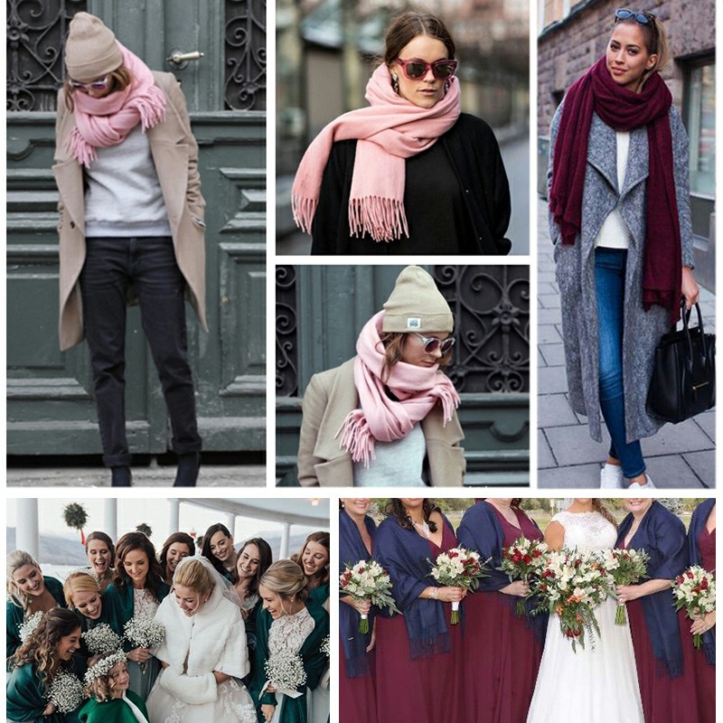 Ladies Cashmere Scarf Cashmere Wool Shawl Soft Large Thick Warm Winter Wrap - Khaki