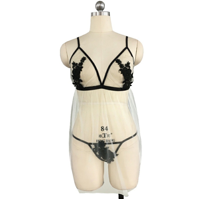 Lady Lingerie Plus Size Lace Babydoll Sleepwear Strap Nightdress - 3XL