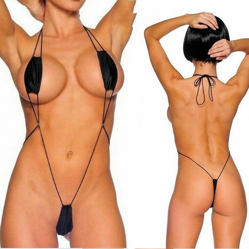 Lady Micro Bikini Swimwear G-String Bra and Thong Swimsuit - Black