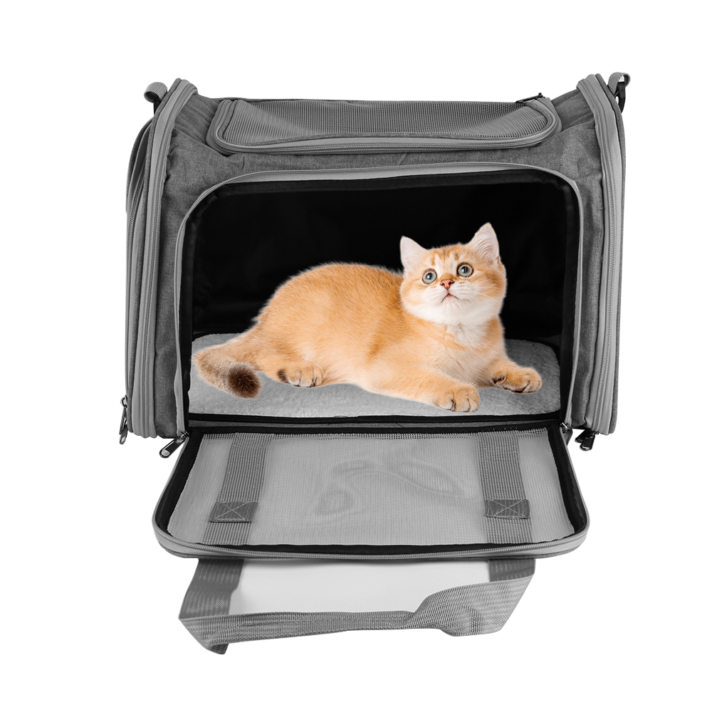Large Pet Carrier Bag Soft Fabric Fold Portable Travel Puppy Cat Bag - Black