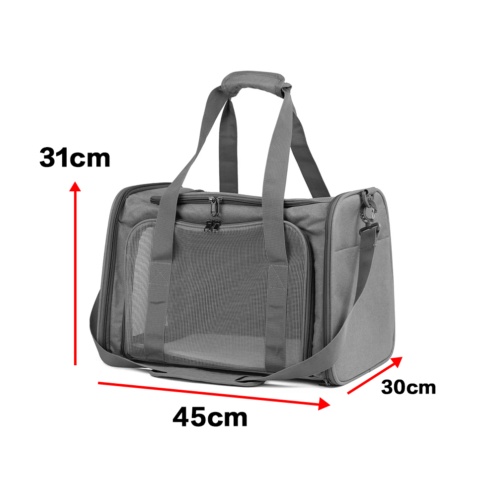 Large Pet Carrier Bag Soft Fabric Fold Portable Travel Puppy Cat Bag - Grey