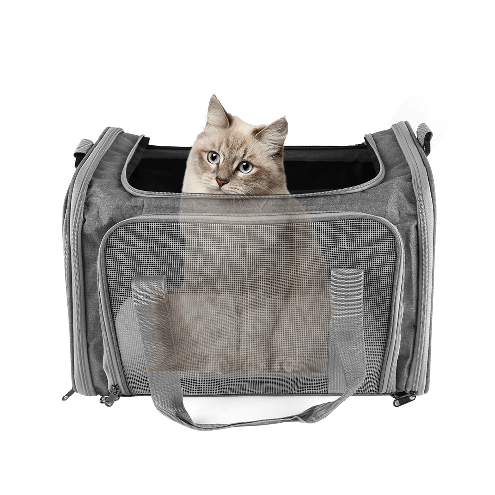 Large Pet Carrier Bag Soft Fabric Fold Portable Travel Puppy Cat Bag - Grey