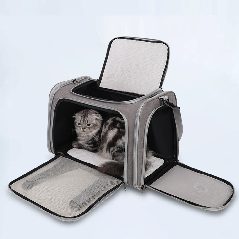 Large Pet Carrier Bag Soft Fabric Fold Portable Travel Puppy Cat Bag - Grey