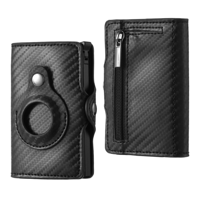 Leather Airtag Wallet Card Holder Smart Anti-lost Protective Cover RFID Wallet - Black