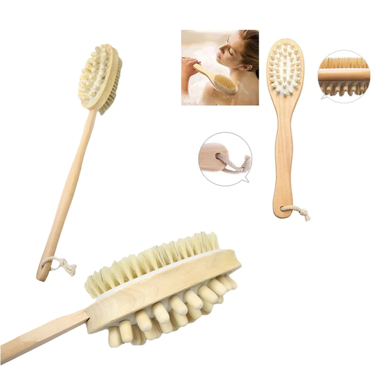 Long Handle Wood Double Sided Bath Brush Body Shower Bristle Massage 40cm