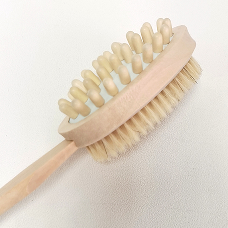 Long Handle Wood Double Sided Bath Brush Body Shower Bristle Massage 40cm