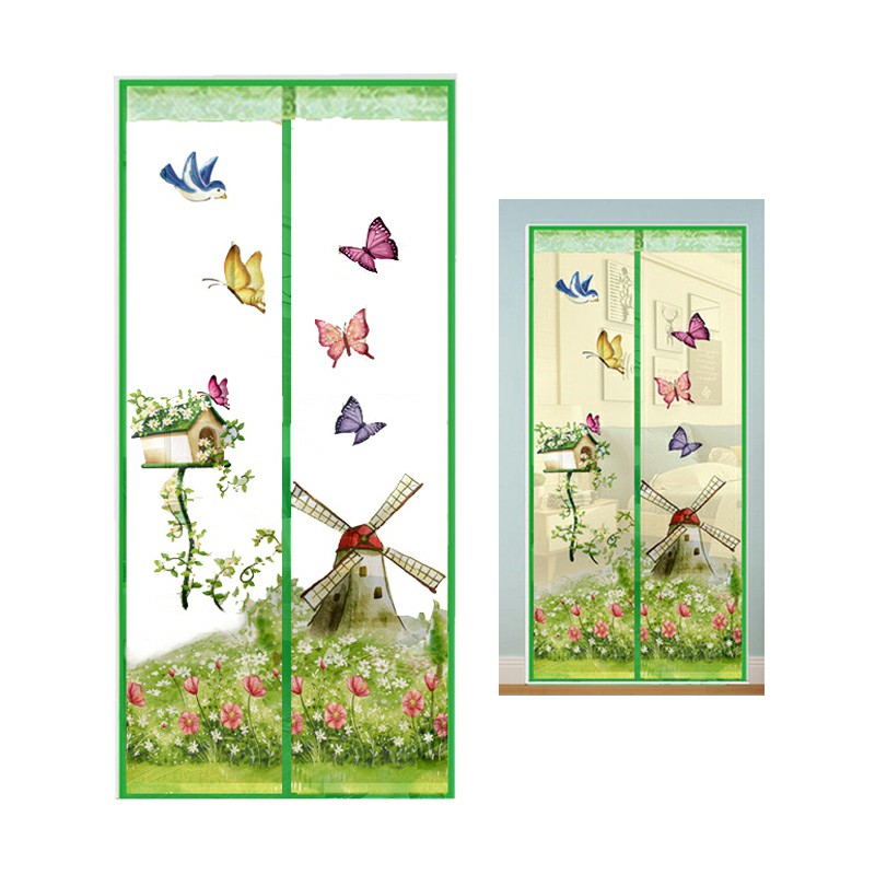 Magic Door Curtain Mesh Magnetic Fastening Hands Free Insect Fly Screen - Green Windmill