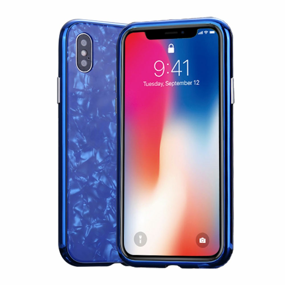 Magnetic Absorption Marble Tempered Glass Case Coverlass Cover Marble iPhone X - Blue