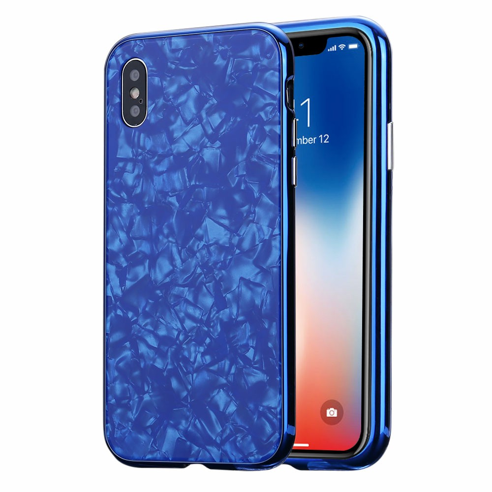 Magnetic Absorption Marble Tempered Glass Case Coverlass Cover Marble iPhone X - Blue