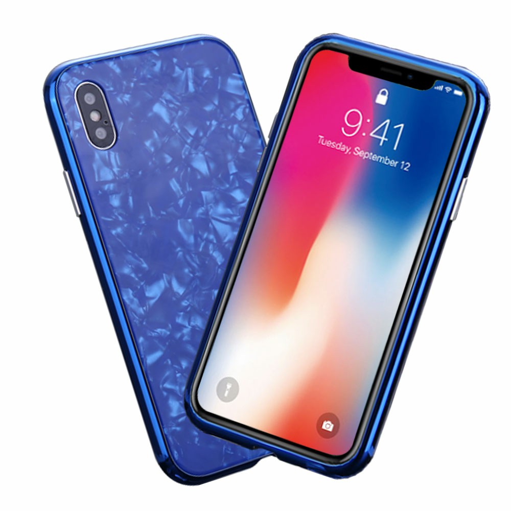 Magnetic Absorption Marble Tempered Glass Case Coverlass Cover Marble iPhone X - Blue