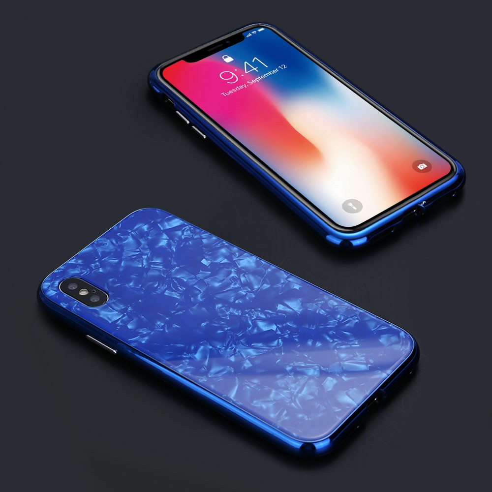 Magnetic Absorption Marble Tempered Glass Case Coverlass Cover Marble iPhone X - Blue