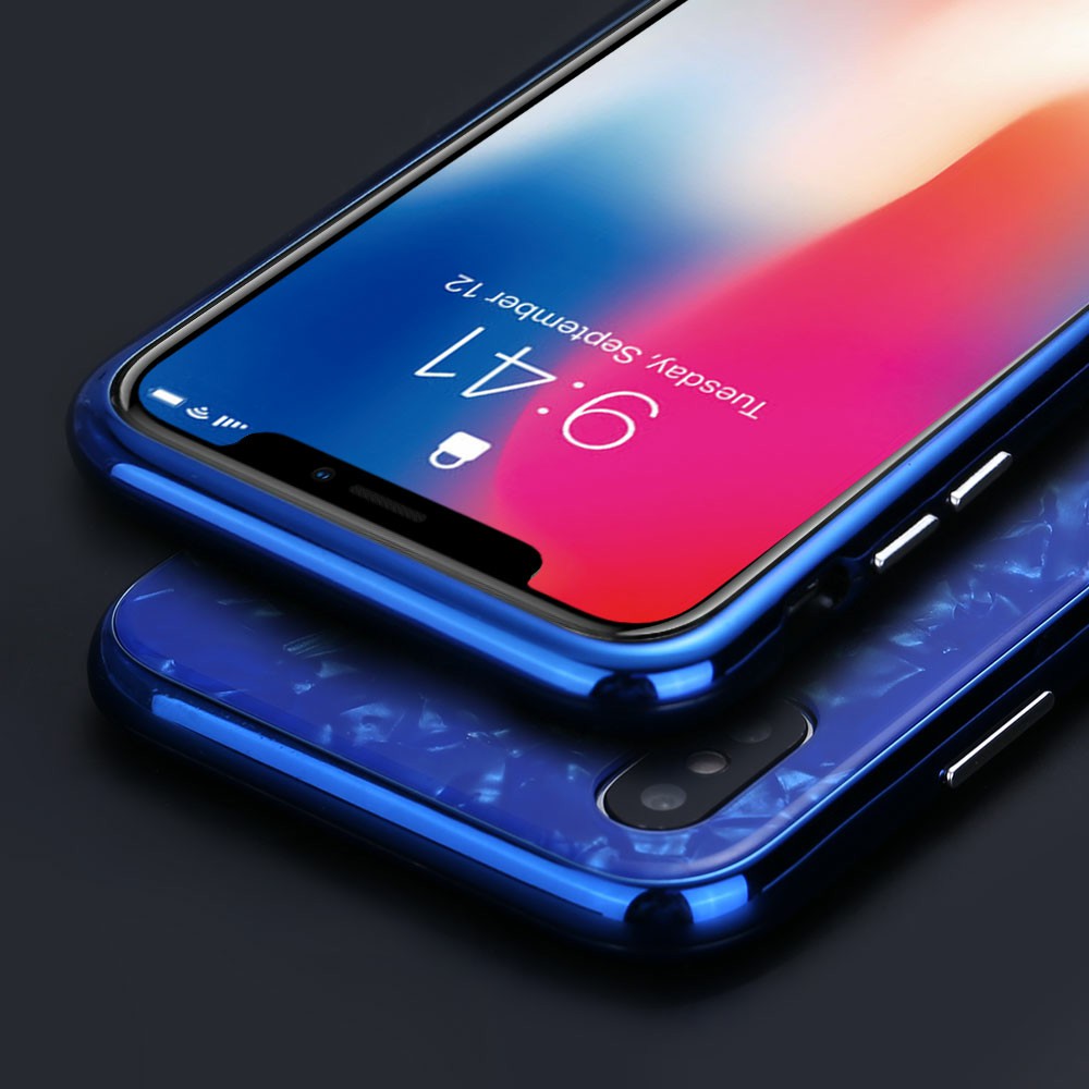 Magnetic Absorption Marble Tempered Glass Case Coverlass Cover Marble iPhone X - Blue